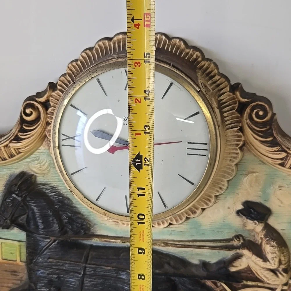 Vintage Wall Clock Horse‎ & Sulky Race Carriage Ornate Gold Frame Working Quartz